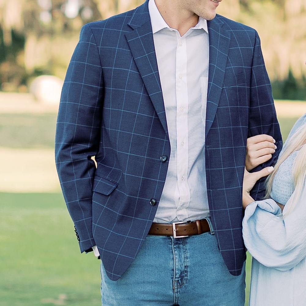 Tommy Hilfiger Dark Blue Windowpane Blazer 44R